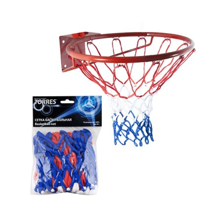 Купить Сетка баскетбольная Torres, нить 4 мм, бело-сине-красная в Чусовое 